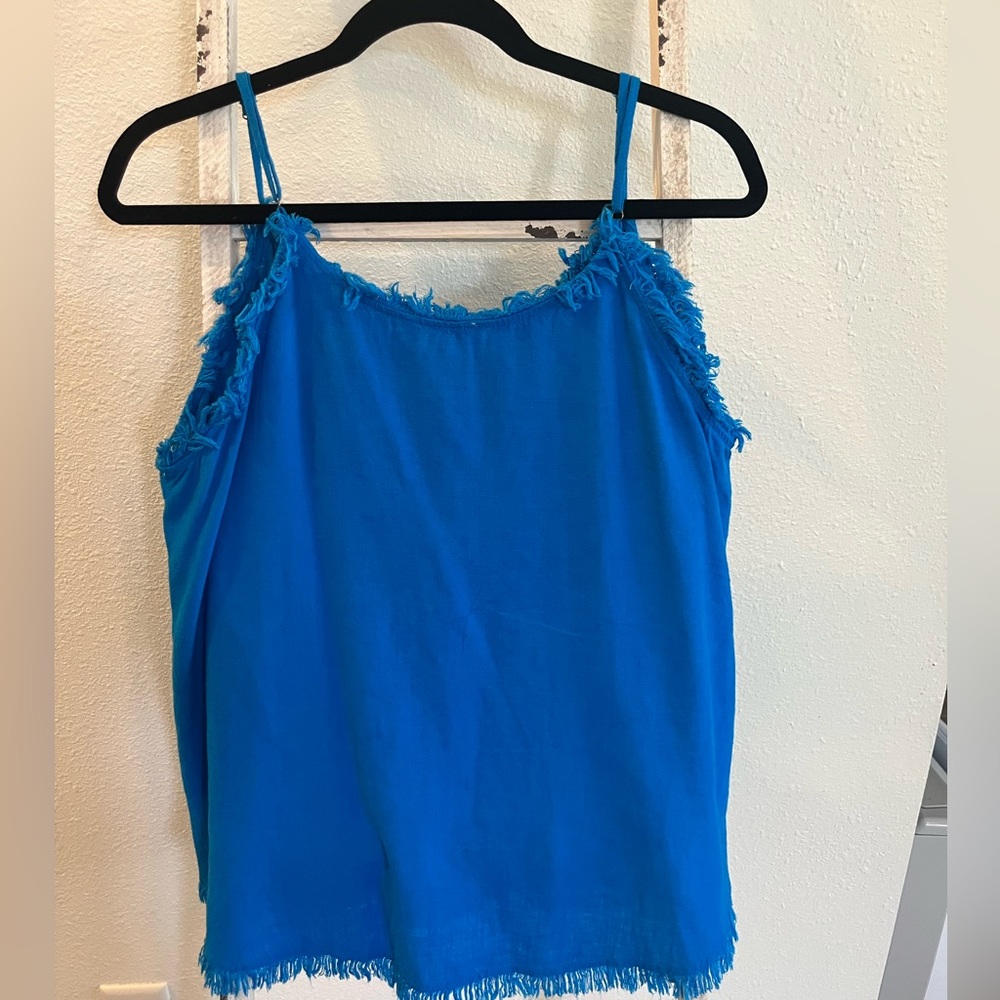 Adjustable strap, fringe tank blouse.